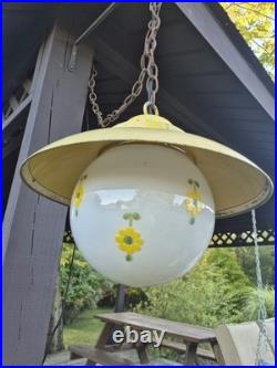 RARE Vintage Retro Shabby Chic Metal/Daisy Glass Globe Swag Pendant Light-COOL