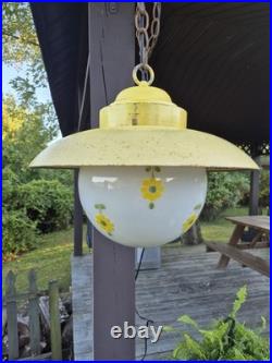 RARE Vintage Retro Shabby Chic Metal/Daisy Glass Globe Swag Pendant Light-COOL