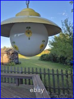 RARE Vintage Retro Shabby Chic Metal/Daisy Glass Globe Swag Pendant Light-COOL