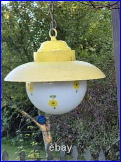 RARE Vintage Retro Shabby Chic Metal/Daisy Glass Globe Swag Pendant Light-COOL