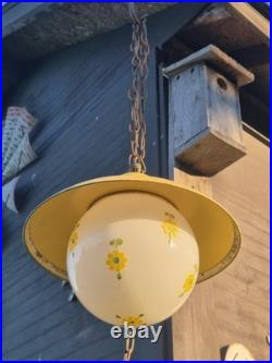 RARE Vintage Retro Shabby Chic Metal/Daisy Glass Globe Swag Pendant Light-COOL