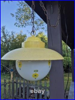 RARE Vintage Retro Shabby Chic Metal/Daisy Glass Globe Swag Pendant Light-COOL
