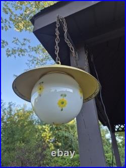 RARE Vintage Retro Shabby Chic Metal/Daisy Glass Globe Swag Pendant Light-COOL