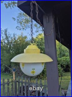 RARE Vintage Retro Shabby Chic Metal/Daisy Glass Globe Swag Pendant Light-COOL