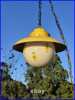 RARE Vintage Retro Shabby Chic Metal/Daisy Glass Globe Swag Pendant Light-COOL