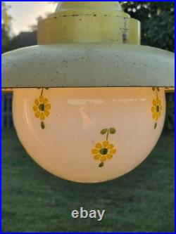 RARE Vintage Retro Shabby Chic Metal/Daisy Glass Globe Swag Pendant Light-COOL