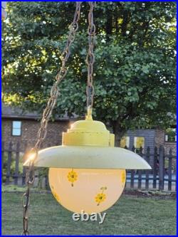 RARE Vintage Retro Shabby Chic Metal/Daisy Glass Globe Swag Pendant Light-COOL
