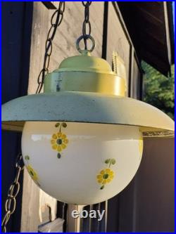 RARE Vintage Retro Shabby Chic Metal/Daisy Glass Globe Swag Pendant Light-COOL