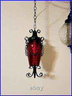 RED Swag Glass Vintage MCM Hanging Light Swag Lamp Retro Antique Diffuser