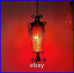 RED Swag Glass Vintage MCM Hanging Light Swag Lamp Retro Antique Diffuser