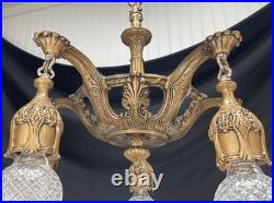 RESTORED Antique Vtg Art Deco Chandelier Ornate Hollywood Regency 5 Arm Gold