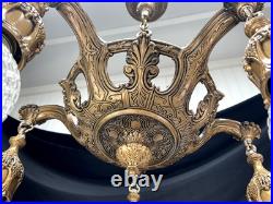 RESTORED Antique Vtg Art Deco Chandelier Ornate Hollywood Regency 5 Arm Gold
