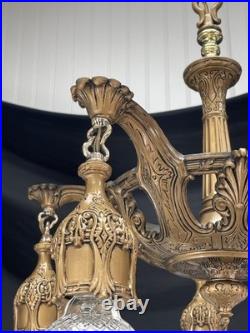 RESTORED Antique Vtg Art Deco Chandelier Ornate Hollywood Regency 5 Arm Gold