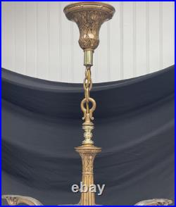 RESTORED Antique Vtg Art Deco Chandelier Ornate Hollywood Regency 5 Arm Gold