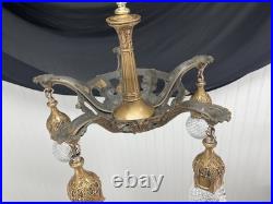 RESTORED Antique Vtg Art Deco Chandelier Ornate Hollywood Regency 5 Arm Gold