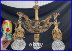 RESTORED Antique Vtg Art Deco Chandelier Ornate Hollywood Regency 5 Arm Gold