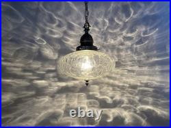 RESTORED Vtg MCM Mid Mod Pendant Swag Hall Light 1950s 1960s Clear Crackle Glass
