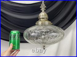 RESTORED Vtg MCM Mid Mod Pendant Swag Hall Light 1950s 1960s Clear Crackle Glass