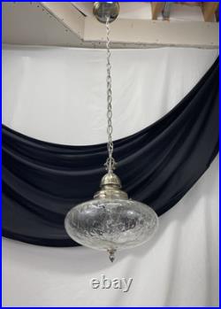 RESTORED Vtg MCM Mid Mod Pendant Swag Hall Light 1950s 1960s Clear Crackle Glass