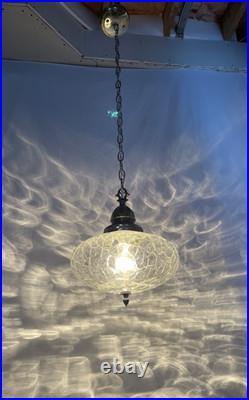 RESTORED Vtg MCM Mid Mod Pendant Swag Hall Light 1950s 1960s Clear Crackle Glass
