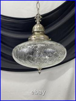 RESTORED Vtg MCM Mid Mod Pendant Swag Hall Light 1950s 1960s Clear Crackle Glass