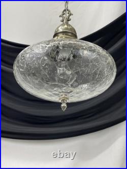 RESTORED Vtg MCM Mid Mod Pendant Swag Hall Light 1950s 1960s Clear Crackle Glass