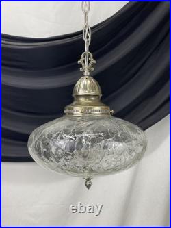 RESTORED Vtg MCM Mid Mod Pendant Swag Hall Light 1950s 1960s Clear Crackle Glass