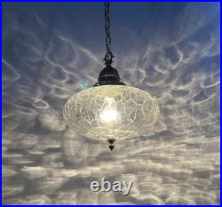 RESTORED Vtg MCM Mid Mod Pendant Swag Hall Light 1950s 1960s Clear Crackle Glass