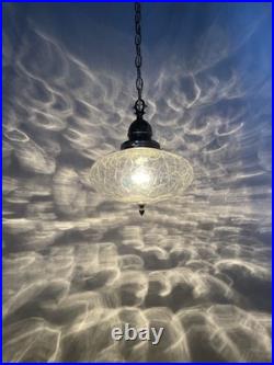 RESTORED Vtg MCM Mid Mod Pendant Swag Hall Light 1950s 1960s Clear Crackle Glass