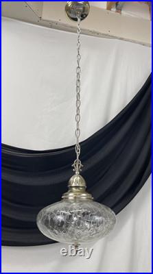 RESTORED Vtg MCM Mid Mod Pendant Swag Hall Light 1950s 1960s Clear Crackle Glass