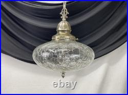 RESTORED Vtg MCM Mid Mod Pendant Swag Hall Light 1950s 1960s Clear Crackle Glass