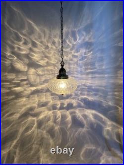 RESTORED Vtg MCM Mid Mod Pendant Swag Hall Light 1950s 1960s Clear Crackle Glass