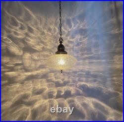 RESTORED Vtg MCM Mid Mod Pendant Swag Hall Light 1950s 1960s Clear Crackle Glass