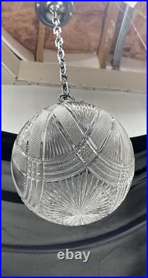 REWIRED Antique Vtg Art Deco Pendant Light Lamp Ribbed Cut Glass Ball Mid Mod