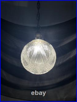 REWIRED Antique Vtg Art Deco Pendant Light Lamp Ribbed Cut Glass Ball Mid Mod