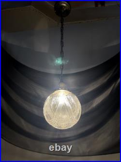 REWIRED Antique Vtg Art Deco Pendant Light Lamp Ribbed Cut Glass Ball Mid Mod