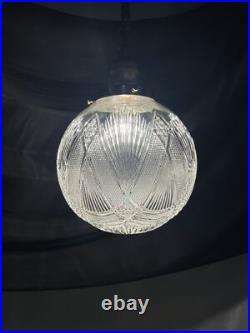 REWIRED Antique Vtg Art Deco Pendant Light Lamp Ribbed Cut Glass Ball Mid Mod