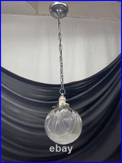 REWIRED Antique Vtg Art Deco Pendant Light Lamp Ribbed Cut Glass Ball Mid Mod