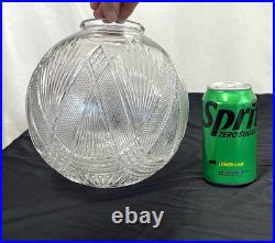 REWIRED Antique Vtg Art Deco Pendant Light Lamp Ribbed Cut Glass Ball Mid Mod