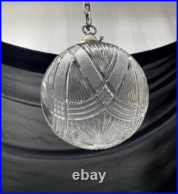 REWIRED Antique Vtg Art Deco Pendant Light Lamp Ribbed Cut Glass Ball Mid Mod