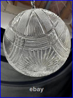 REWIRED Antique Vtg Art Deco Pendant Light Lamp Ribbed Cut Glass Ball Mid Mod