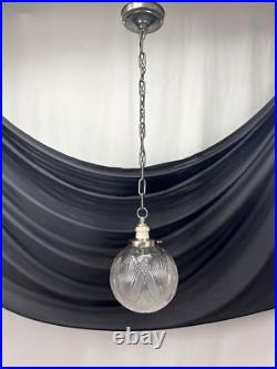 REWIRED Antique Vtg Art Deco Pendant Light Lamp Ribbed Cut Glass Ball Mid Mod