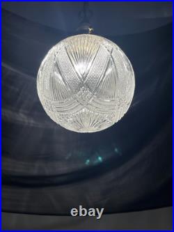 REWIRED Antique Vtg Art Deco Pendant Light Lamp Ribbed Cut Glass Ball Mid Mod