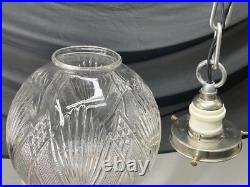 REWIRED Antique Vtg Art Deco Pendant Light Lamp Ribbed Cut Glass Ball Mid Mod