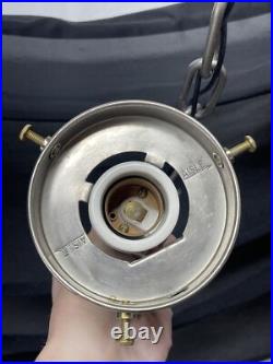 REWIRED Antique Vtg Art Deco Pendant Light Lamp Ribbed Cut Glass Ball Mid Mod