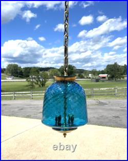 REWIRED Antique Vtg Blue Swirl Glass Victorian Pendant Light Porch Hall Art Deco