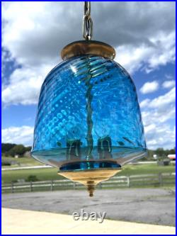 REWIRED Antique Vtg Blue Swirl Glass Victorian Pendant Light Porch Hall Art Deco