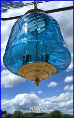 REWIRED Antique Vtg Blue Swirl Glass Victorian Pendant Light Porch Hall Art Deco