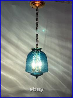 REWIRED Antique Vtg Blue Swirl Glass Victorian Pendant Light Porch Hall Art Deco