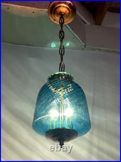 REWIRED Antique Vtg Blue Swirl Glass Victorian Pendant Light Porch Hall Art Deco